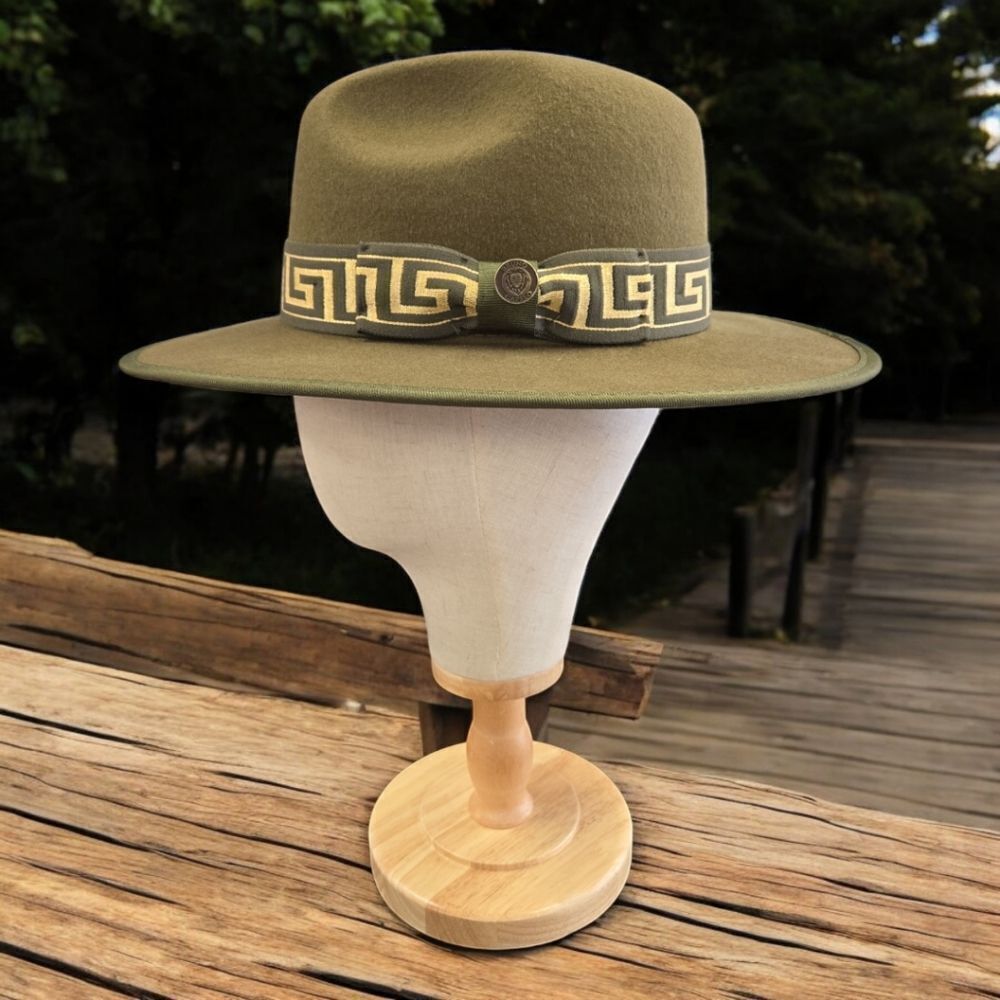 MEN'S BRUNO CAPELO WESLEY OLIVE/ GOLD WIDE BRIM PINCH FRONT FEDORA HAT. WE-976